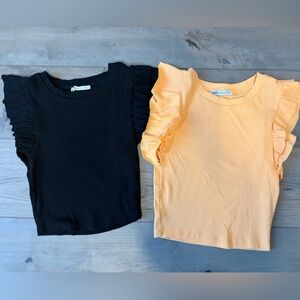 🧡Zara🧡Black and Orange Ruffled Short Sleeve Tops Women Small Like New